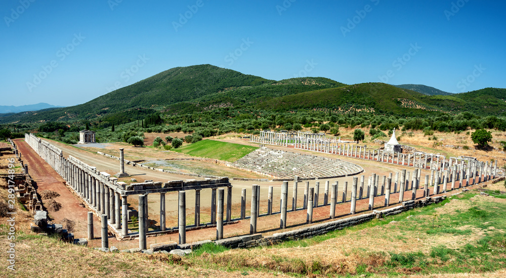 View of the Ancient Greek Stadium in Ancient Messini in Greece