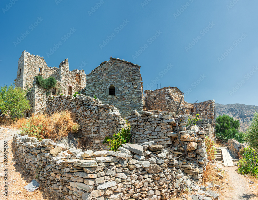 Old abandoned tower houses in Vathia Mani Peninsula Laconia Peloponnese, Europe