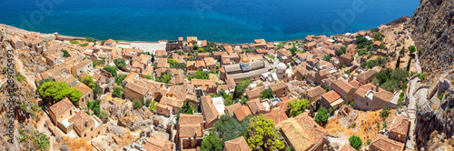 panoramic view from the citadel on the old city of monemvasia in Greece