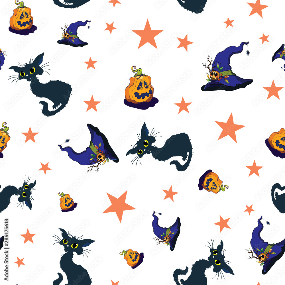 Fun halloween cats and pumpkins repeat pattern. Fun halloween cats and pumpkins repeat pattern.