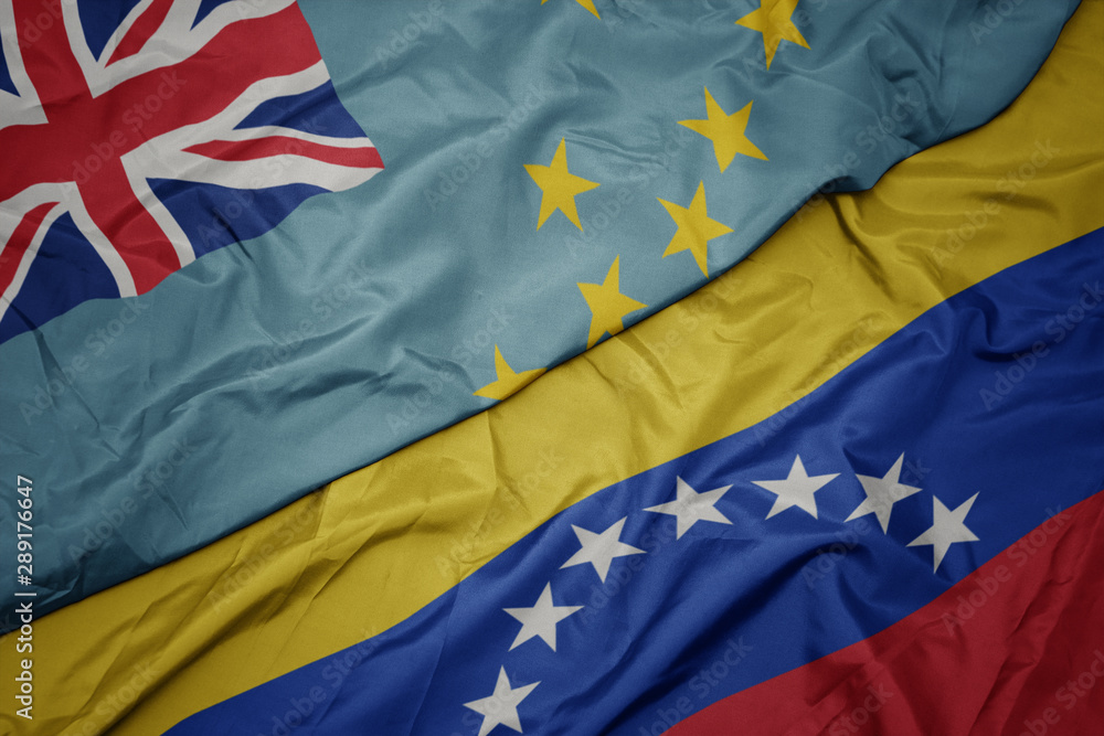 waving colorful flag of venezuela and national flag of Tuvalu . waving colorful flag of venezuela and national flag of Tuvalu .
