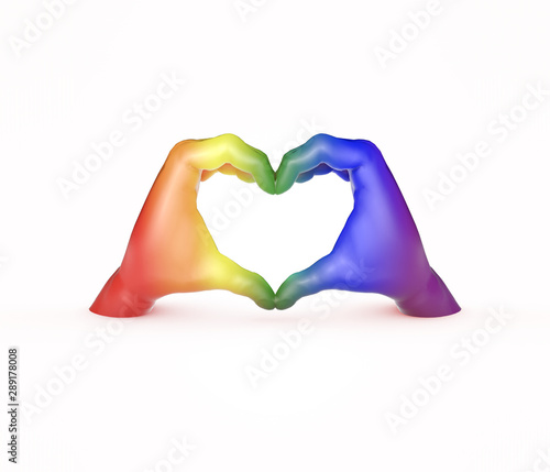 gay rights gay colors hand created heart rainbow Right to choose your own way. loseup shot of a gay couple holding hands, patterned as the rainbow flag isolated on white studio background. Concept of photo