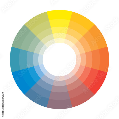 Polychrome Multicolor Spectral Rainbow Circle of 12 segments with shades. The spectral harmonic colorful palette of the painter.