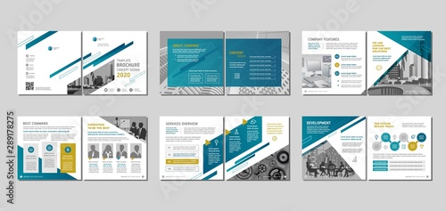 Brochure creative design. Multipurpose template, include cover, back and inside pages. Trendy minimalist flat geometric design. Square format.