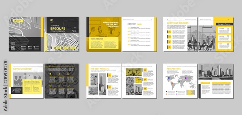 Brochure creative design. Multipurpose template, include cover, back and inside pages. Trendy minimalist flat geometric design. Square format.