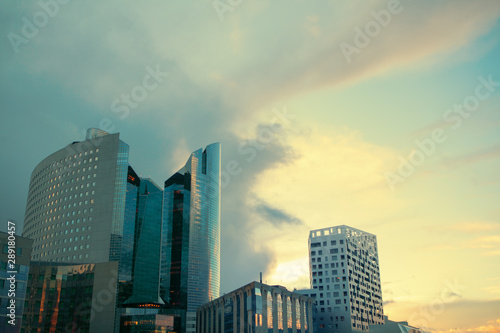 modern skyscrapers in the evening