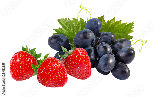 Strawberry and grapes isolated on white background