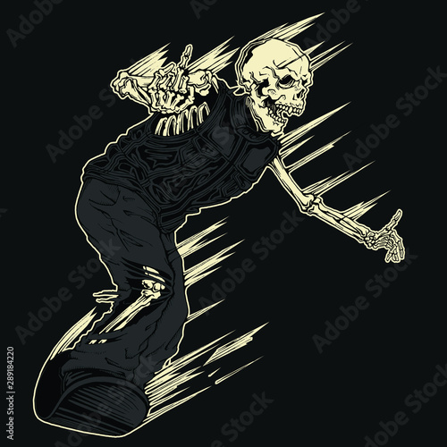 Evil Demon Skeleton Snowboarding Vector Illustration