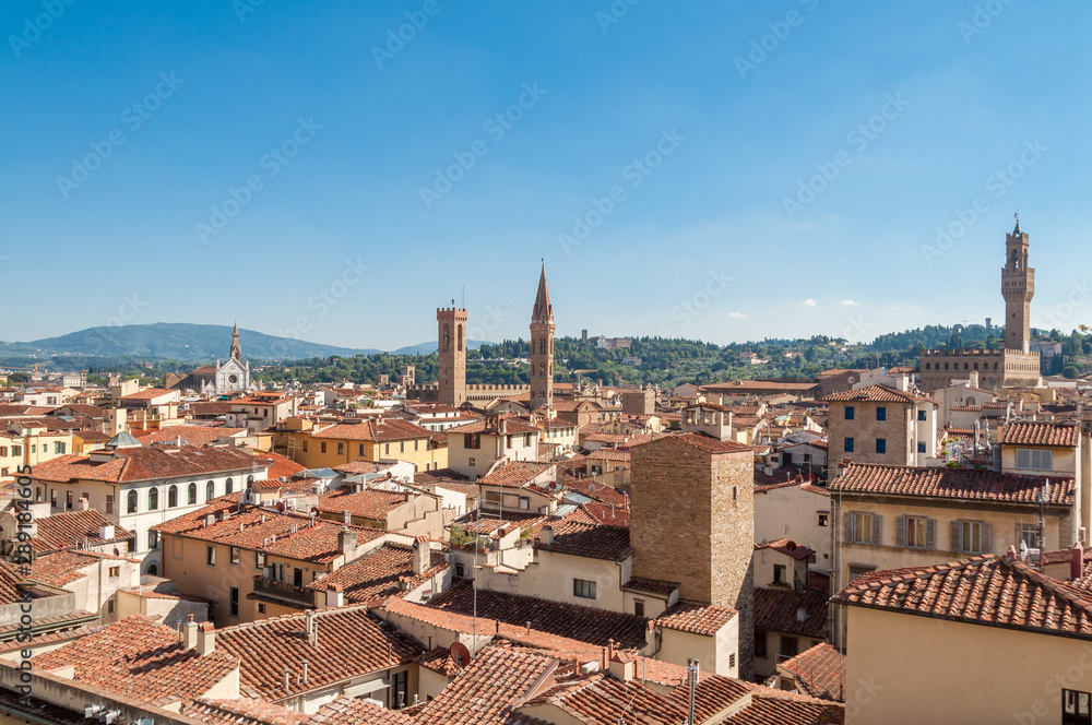 Elevated view of Florence cityscape with red-tile rooftops