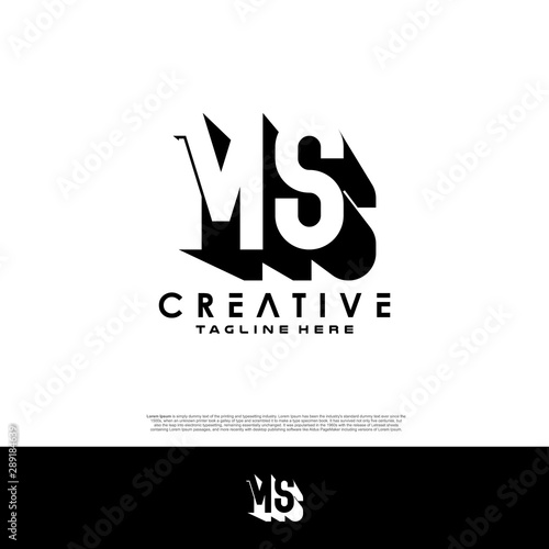 MS Letter Initial Logo Design in shadow shape design concept.