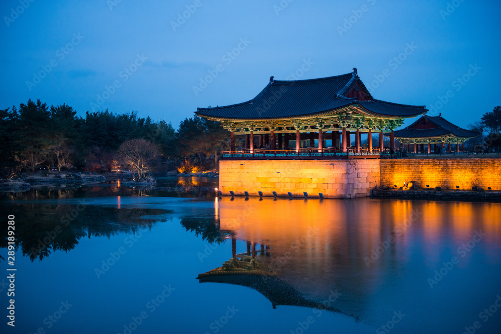 Gyeongju Donggung Palace and Wolji Pond is a famous sightseeing spot with beautiful night view.