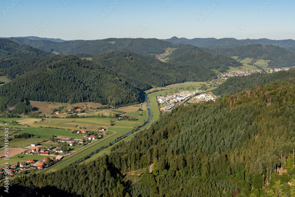 Obraz premium Aerial view of the Kinzig valley at Fischerbach and Hausach in the Black Forest, Germany
