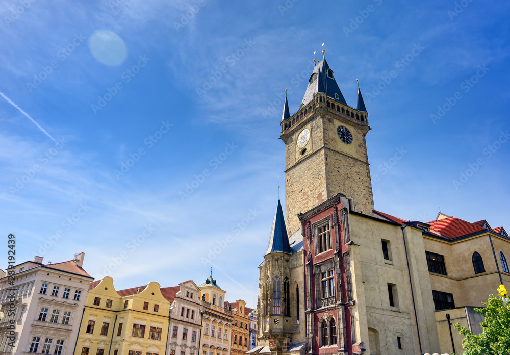 The Old Town Hall in Prague, the capital of the Czech Republic, is located in Old Town Square.
