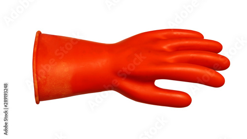 red rubber gloves for electric  isolated on white background