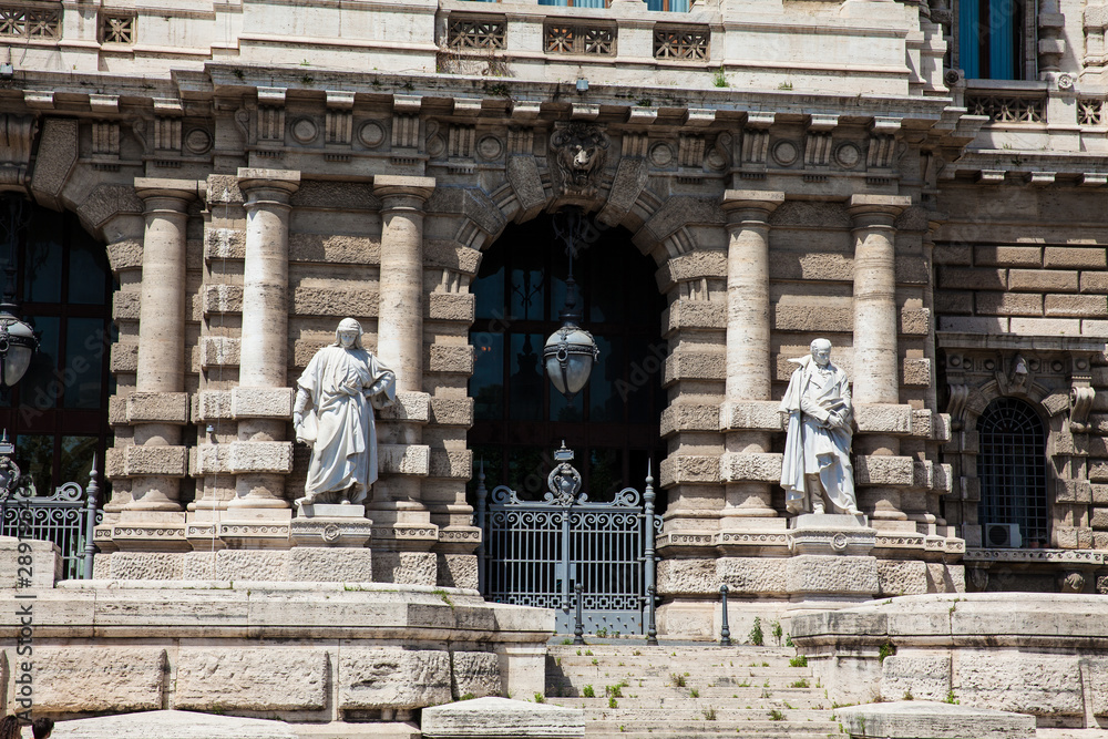 Detail of the Palace of Justice the seat of the Supreme Court of Cassation and the Judicial Public Library located in the Prati district of Rome built between 1888 and 1910