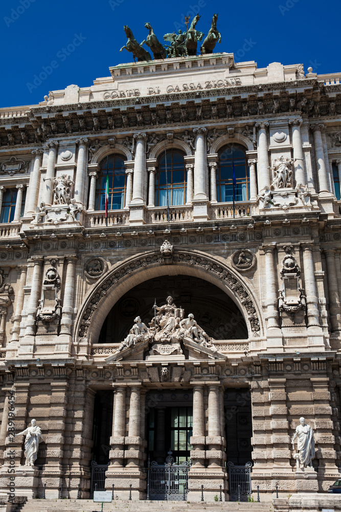 Detail of the Palace of Justice the seat of the Supreme Court of Cassation and the Judicial Public Library located in the Prati district of Rome built between 1888 and 1910