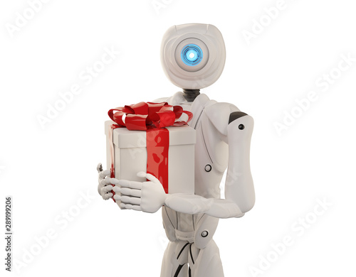 autonomous robot with red a...