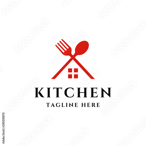 kitchen home cook with fork and spoon logo icon vector template