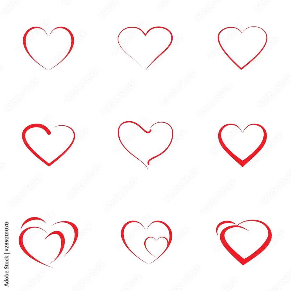 Set of red hearts icon with different outline hearts, vector illustration. Design elements for Valentine's day. Set of red hearts icon with different outline hearts, vector illustration. Design elements for Valentine's day.