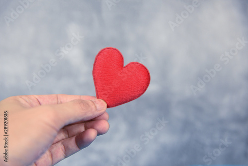heart on hand for philanthropy concept - man holding red heart in hands for valentines day or donate help give love warmth take care