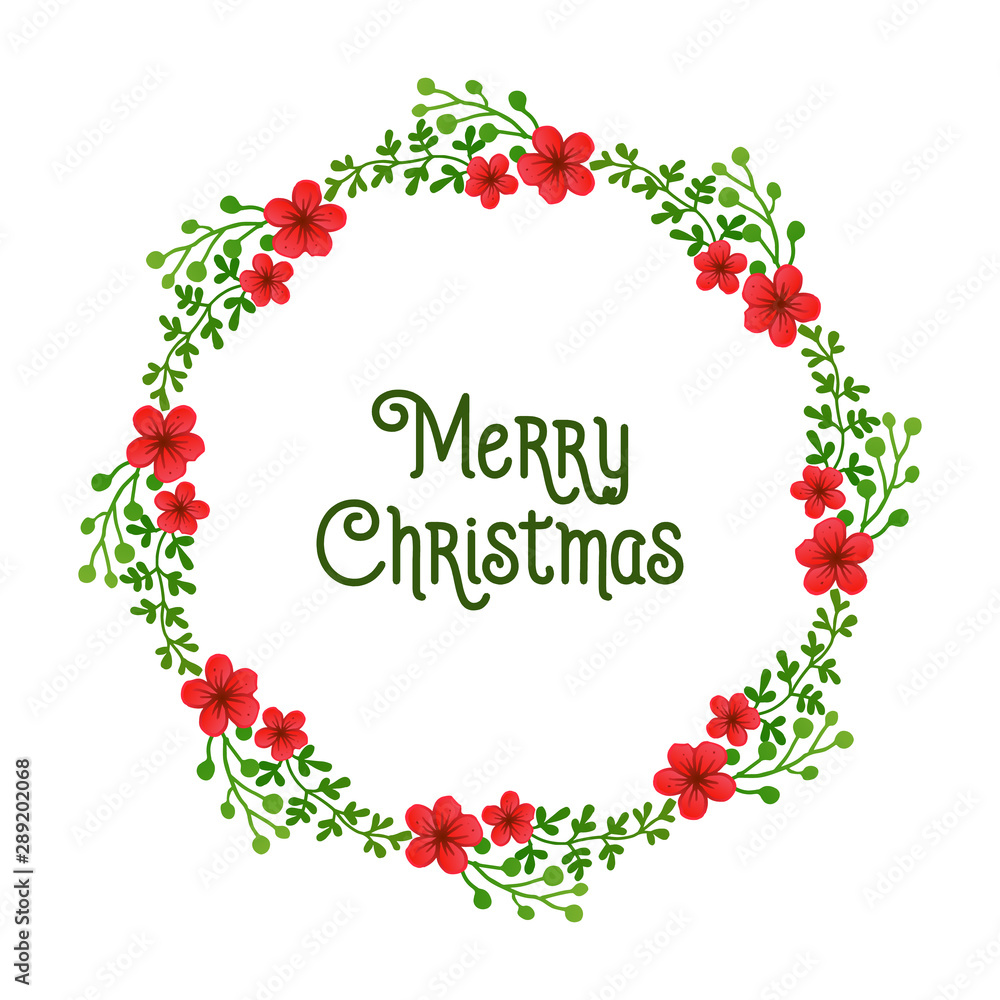 Text merry christmas hand drawn, with pattern wallpaper of red flower frame. Vector Text merry christmas hand drawn, with pattern wallpaper of red flower frame. Vector