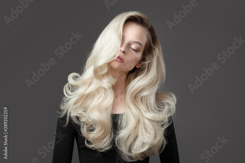 Canvastavla Beautiful young woman. Gorgeous blonde hair.