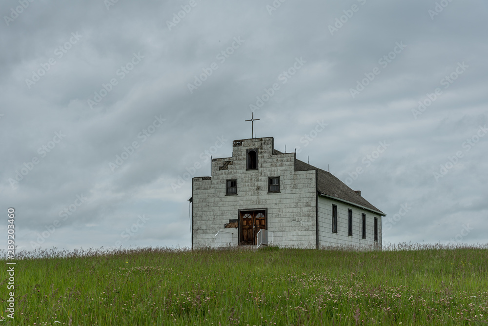 Old abandoned rural church in rural Alberta