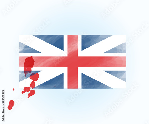 Flag of Great Britain or UK in water color painting style.