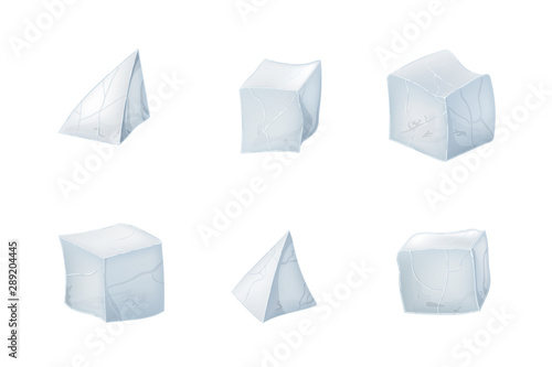 Set of transparency ice cubes and pyramids.