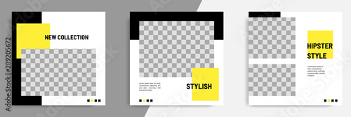 Minimal / minimalist square geometric banner template for social media post. Black, yellow and white background color.