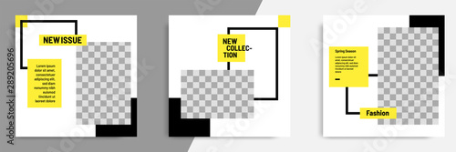 Minimal / minimalist square geometric banner template for social media post. Black, yellow and white background color.