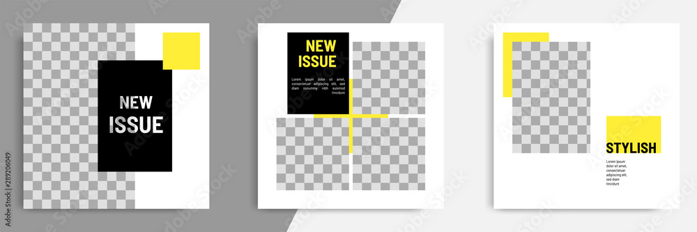 Minimal / minimalist square geometric banner template for social media post. Black, yellow and white background color. Minimal / minimalist square geometric banner template for social media post. Black, yellow and white background color.
