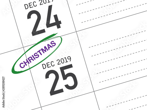 Christmas day calendar on diary