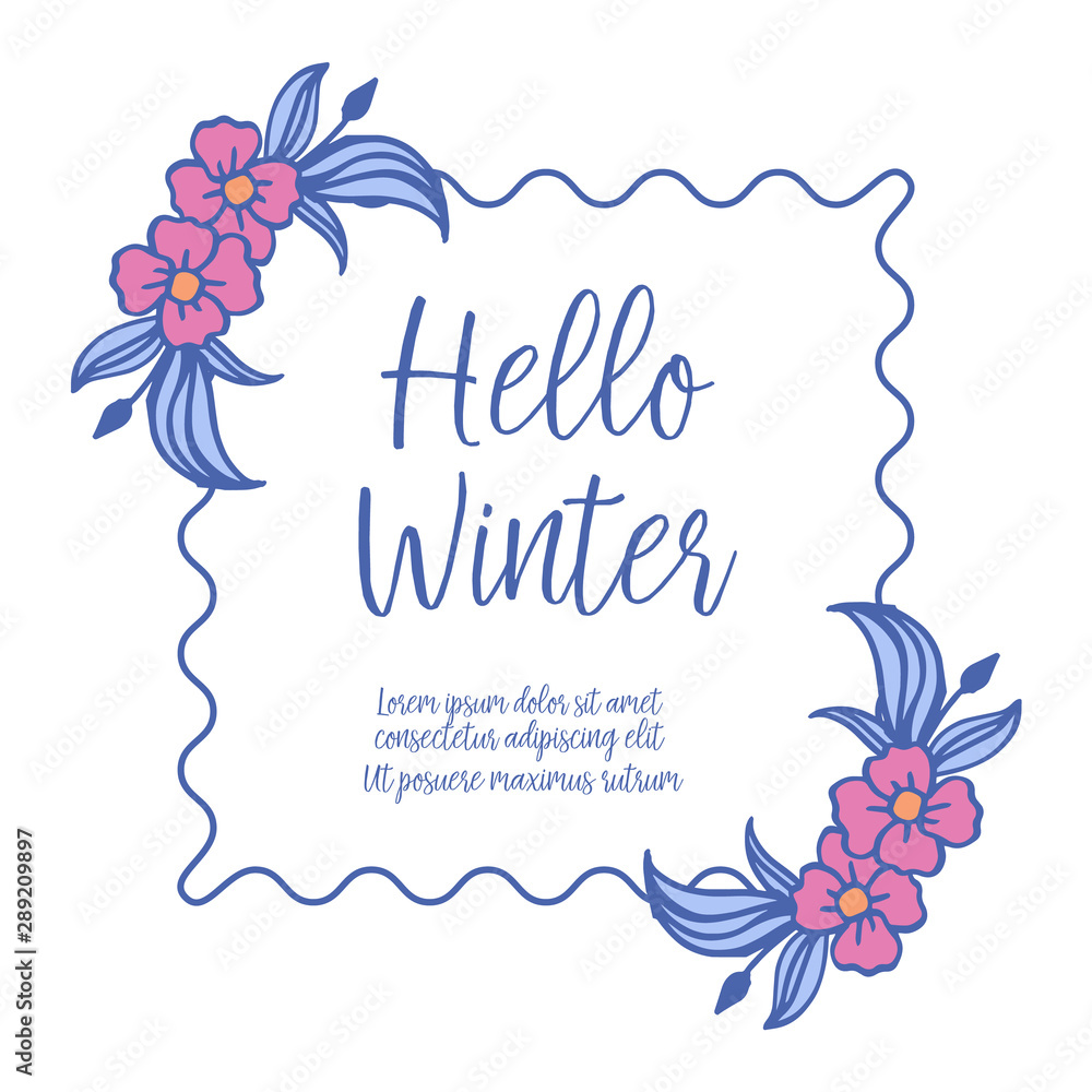 Beauty of leaf wreath frame blossom, space for text, greeting card hello winter. Vector Beauty of leaf wreath frame blossom, space for text, greeting card hello winter. Vector
