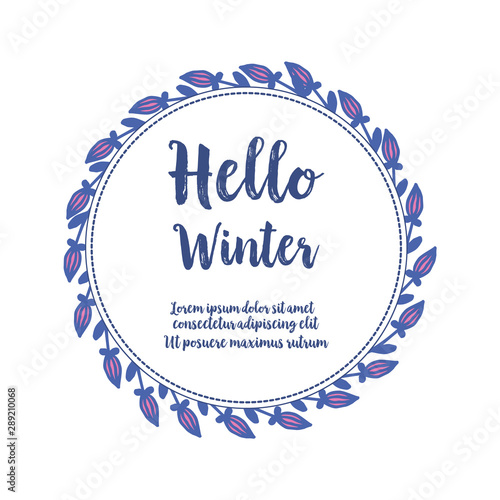 Beauty of leaf wreath frame blossom, space for text, greeting card hello winter. Vector