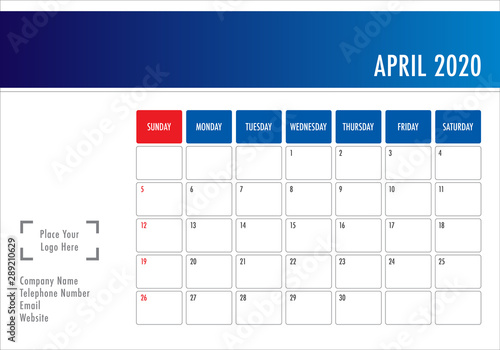 April 2020 desk calendar vector illustration