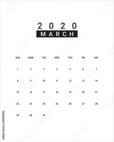 March 2020 desk calendar vector illustration