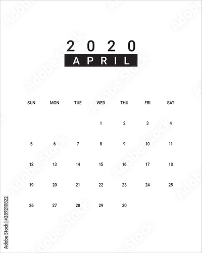 April 2020 desk calendar vector illustration
