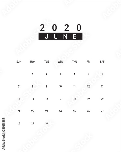 June 2020 desk calendar vector illustration