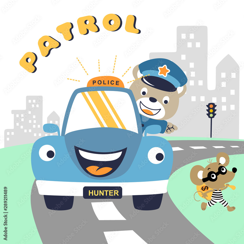 funny police try to chase a thief, vector cartoon illustration Stock Vector  | Adobe Stock