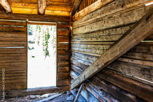 Independence Pass mining townsite wooden cabin interior in White River National Forest in Colorado photo