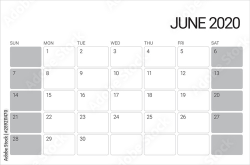June 2020 desk calendar vector illustration