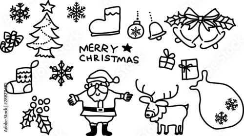 クリスマス手描きイラストセットモノクロ