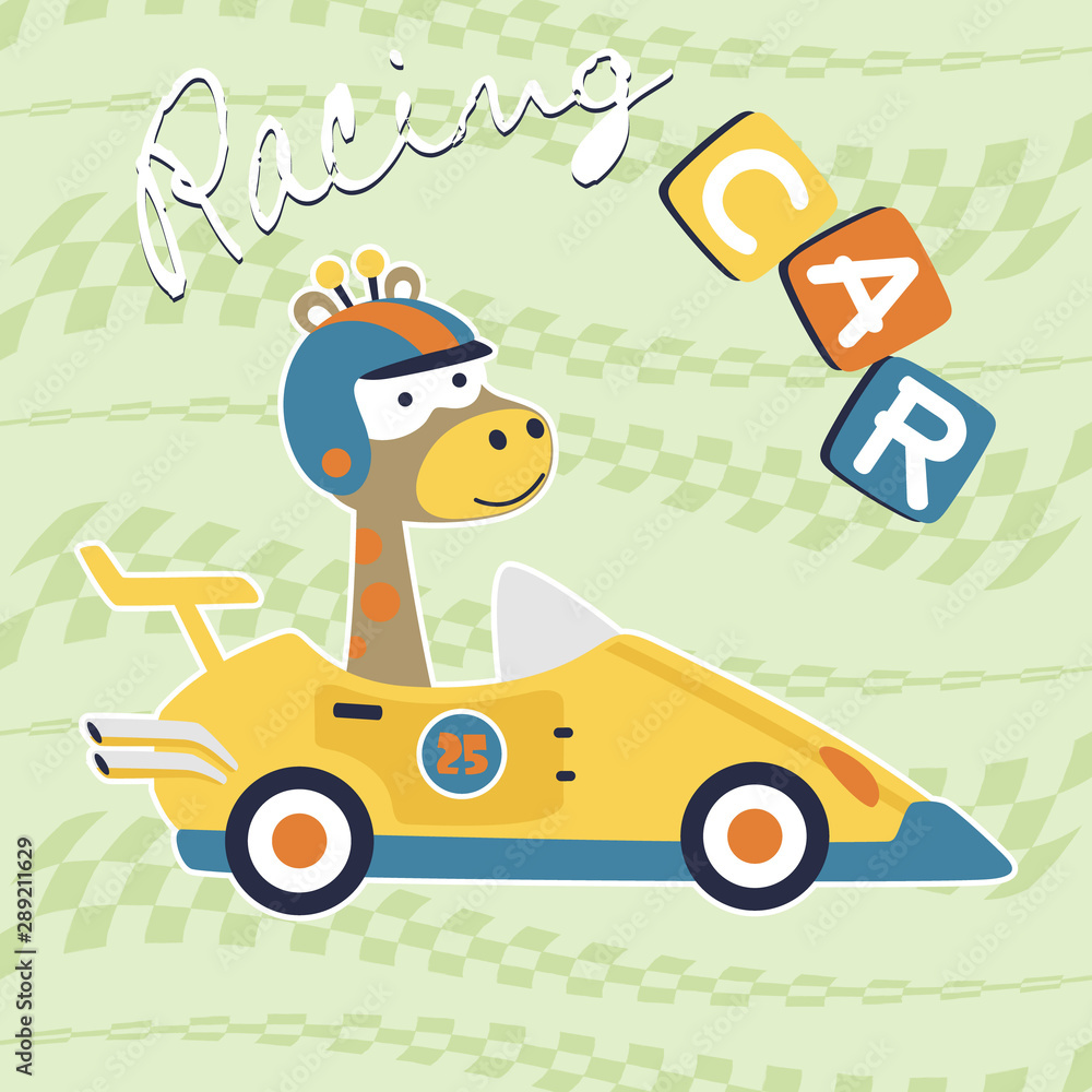 funny racer cartoon, giraffe drive race car funny racer cartoon, giraffe drive race car