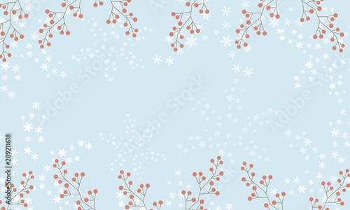 赤い実と雪の結晶　クリスマス用の背景
