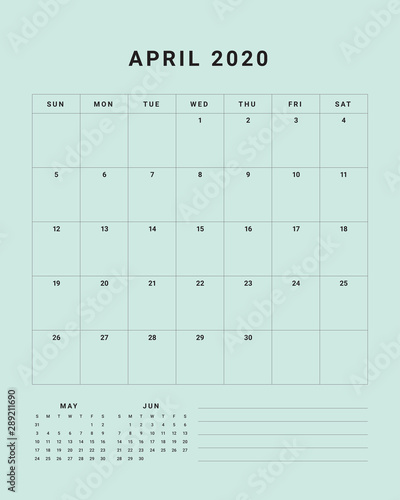 April 2020 desk calendar vector illustration