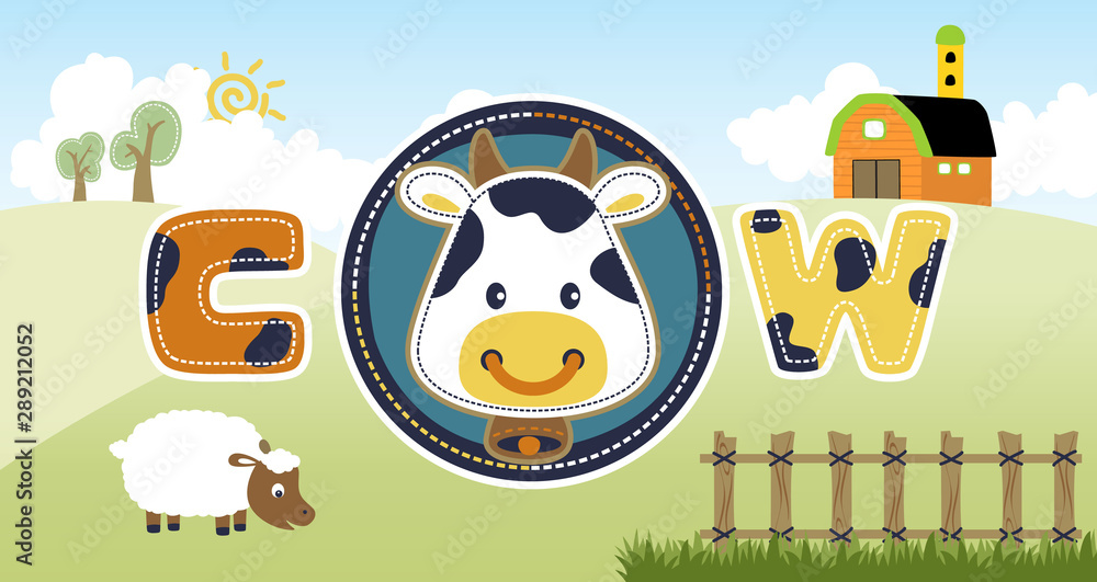 Fototapeta premium vector cartoon of farm field landscape with funny animals