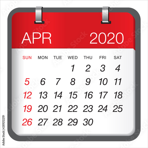 April 2020 monthly calendar vector illustration