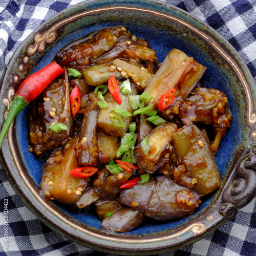 Vietnamese vegan food, eggplant cook with soy sauce