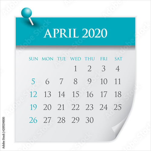April 2020 monthly calendar vector illustration